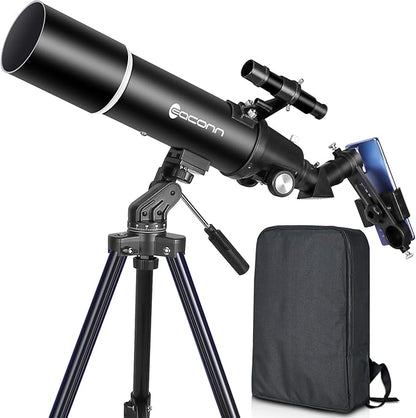 Telescopes for Adults Astronomy, 80mm Aperture 600mm Refractor Telescope for Kids & Beginners, Compact and Portable Travel Telescopio with Backpack