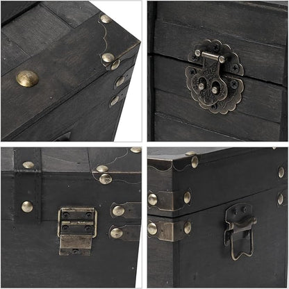 Deluxe Wooden Treasure Chest - 11" x 7.1" x 5.5", Elegant Storage Box with Sturdy Hinged Lid, Vintage-Inspired Decorative Trunk for Keepsakes, Black