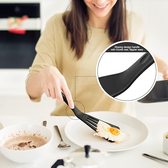 HOTEC 600℉ Heat Resistant Silicone Slotted Fish Turner Spatula Set, BPA Free