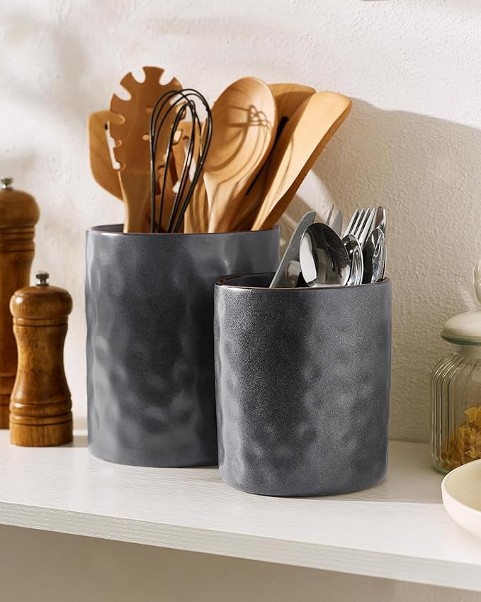 famiware Ocean Utensil Holder, 7.2"+5.8" Ceramic Kitchen Utensil Holder