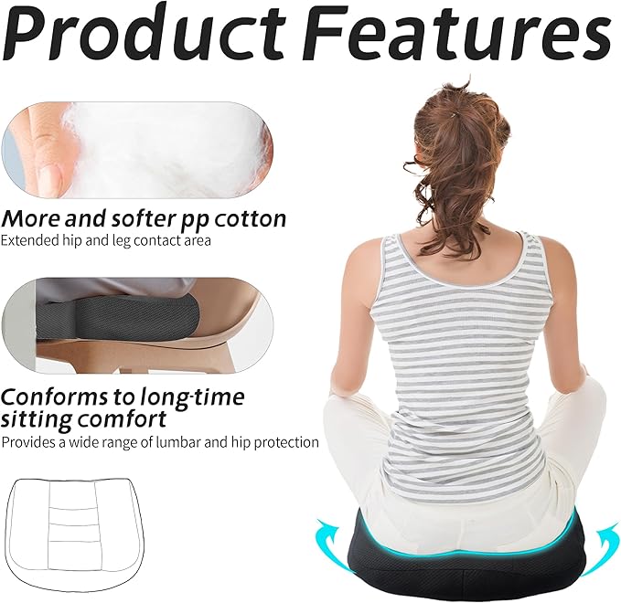 Car Booster Thick Height Adjustable Seat Cushion with Breathable Mesh Cover, Portable Seat Cushion for Driving, Office Chairs Wheelchairs Trucks SUV's and Home Use Black