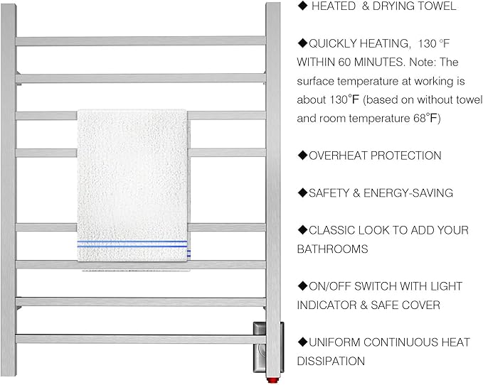 HEATGENE Towel Warmer, Heated Towel Warmer Rack, Wall-Mounted Hardwired/Plug-in