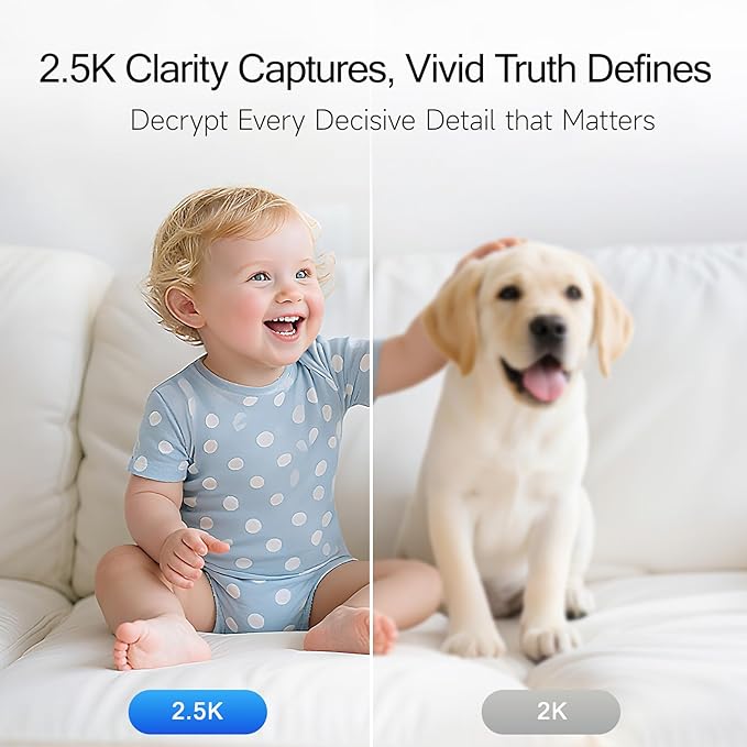 2.5K Indoor Camera 2pack, Non-Subscription AI Person/Pet/Cry Detection