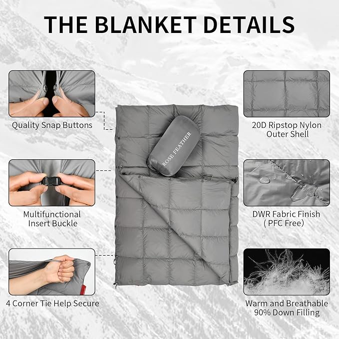 Down Camping Blanket, Muti-Use Outdoor Travel Blanket, Puffy Sleeping Bag Blanket, Waterproof Packable Backpacking Quilt for Camping, Travel, Airplane, Hiking, Picnic, 55''x79''