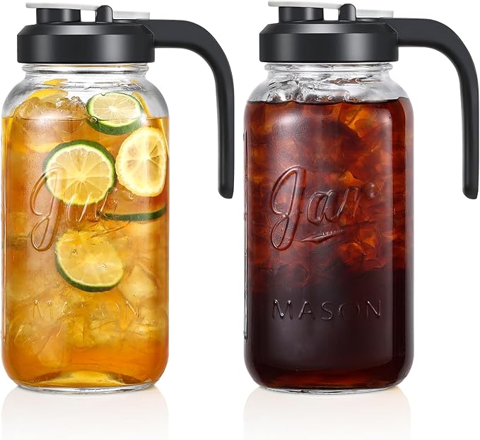 Set of 2, Glass Pitcher with Lid