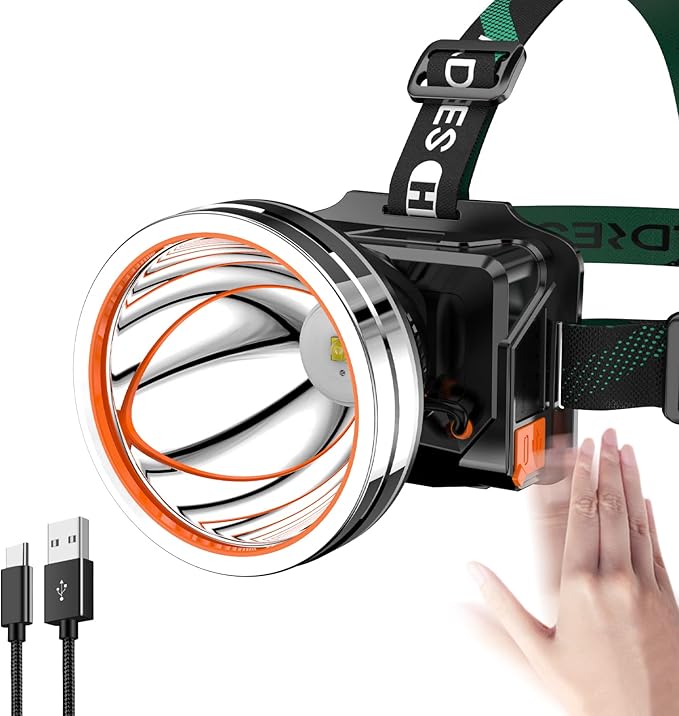 High Power LED Headlamp Super Bright Adult Motion Sensor Headlight Spotlight Waterproof Outdoor Hunting Light Flashlight Portable Head lamp for Fishing Camping Hiking Running