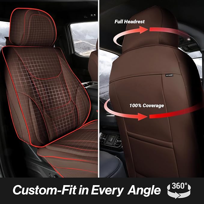 Coverland Custom Truck Car Seat Covers Front Seats for [2007-2013 Tundra Regular, CrewMax Cab] - Protector Water Resistant Leather Memory Form Back Support Seat Cushion [Front-Dark Brown]