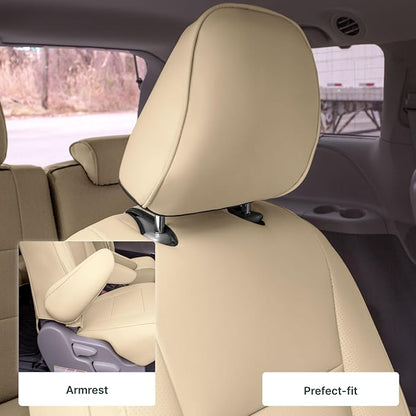 FH Group Custom Fit Car Seat Covers Specifically Made for 2011-2020 Toyota Sienna 8 Passenger, 2nd Row Solid Beige Faux Leather, Automotive Seat Covers, Waterproof and Washable Seat Covers