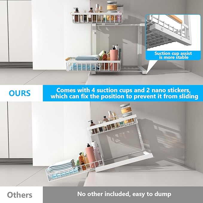 Merrylun Under Sink Organizers, 5 Adjustable Height，Metal Pull Out Under Sink