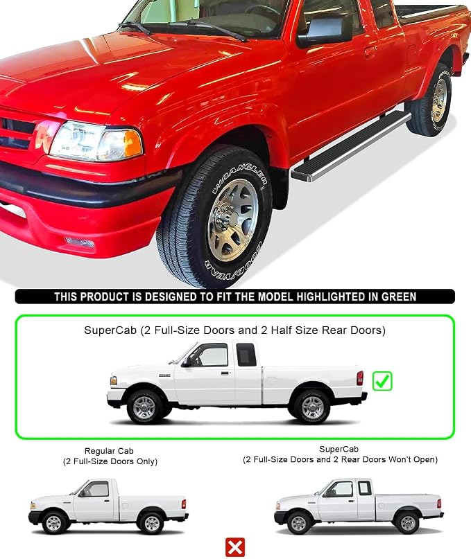 APS (304 Stainless Steel Polished Silver 6 inches) Running Boards Nerf Bars Side Steps Compatible with Ford Ranger Mazda B-Series 1999-2011 Super Cab 4-Door
