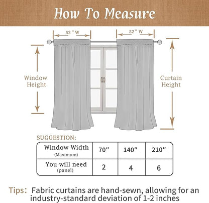 LAMIT 100% Blackout Natural Polyester Curtains, 68 Inches Linen Textured