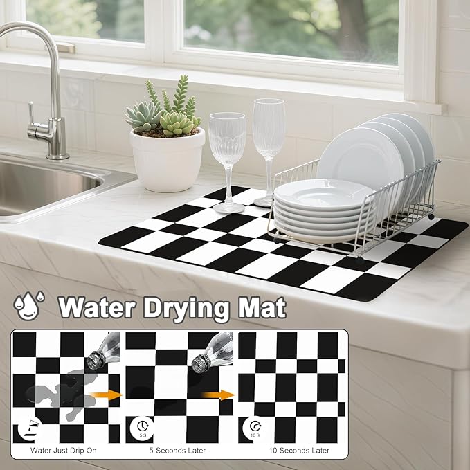 Dish Drying Mats for Kitchen Counter, Waterproof Coffee Mat for Countertop