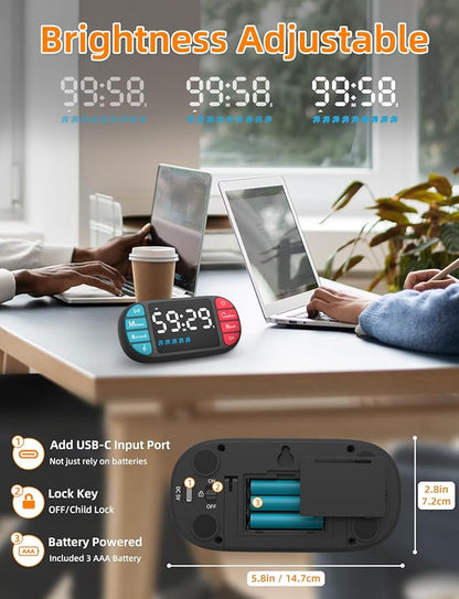 DOOMAY Digital Kitchen Visual Timer: 3.6'' Large LED Display, 3 Brightness