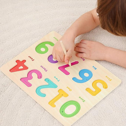 GRINNNIE Toddler Puzzle for 2 3 4 Years Old, Wooden Alphabet Number Peg Puzzles for Preschool Toddlers Age 2-4, Great Learning Puzzle Toy 1st Birthday Gift for Girls Boys
