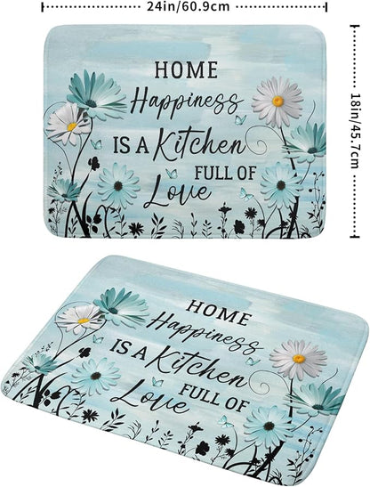 Blue Daisy Dish Drying Mat 18x24 Inch Love Kitchen Absorbent Microfiber