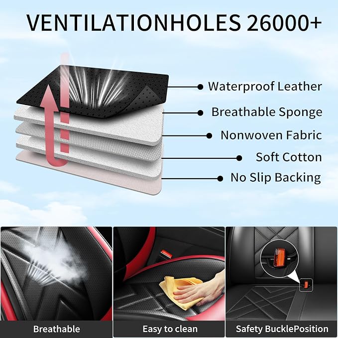 Traverse Car Seat Covers Fit for Chevrolet/Chevy Traverse 2018-2026, Full Coverage Leather Waterproof Breathable Seat Covers, Automotive Seat Protectors, Airbag Compatible, (5 Seats, Red Black)