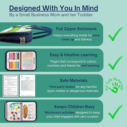 Montessori Busy Board, Quiet Busy Book for Toddlers 3, Toddler Activity Books Ages 3+, Toddler Preschool Learning Activities, Travel Toys for Toddlers 3-5