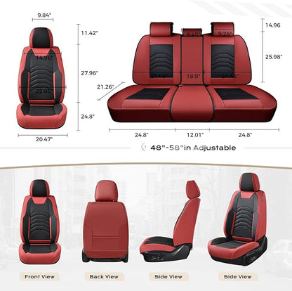 Coverado Seat Covers, Front and Back Seat Covers for Cars, Car Seat Cover, Car Seat Protector Waterproof, Car Seat Cushion Faux Leather, Seat Covers Carseat Cover Universal Fit for Most Cars Red&Black
