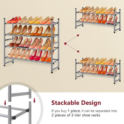 Tajsoon Expandable Shoe Rack for Closet 4 Tier, 29“-41“Adjustable & Stackable