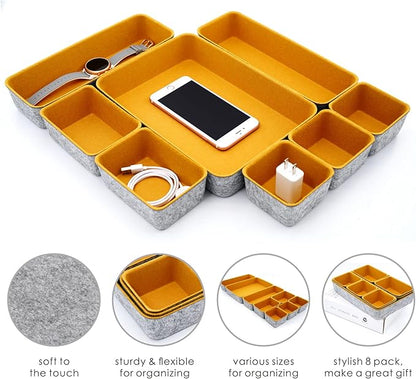 Welaxy Felt Desk Drawer Organizer Trays, 8-Piece Storage Bins