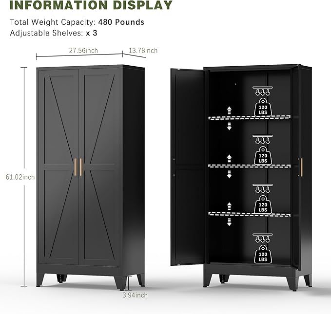 COFaR Black Farmhouse Storage Kitchen Pantry Cabinet