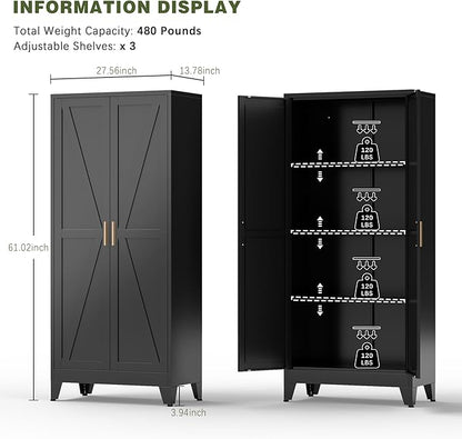 COFaR Black Farmhouse Storage Kitchen Pantry Cabinet