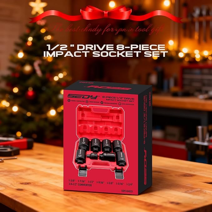 SAE Deep Impact Socket Set 8-Piece 1/2-inch Drive Wheel Axle Nut Wrench Large