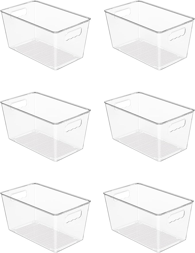 Vtopmart 6 Pack Clear Storage Bins, Pantry Cabinet Organizer Bins