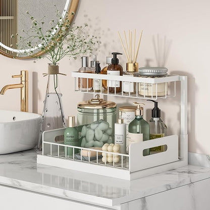 REALINN Under Sink Organizer, Pull Out Cabinet Organizer 2 Tier Slide Out Sink