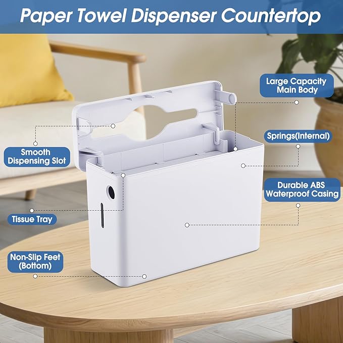 Paper Towel Dispenser Countertop, Large Capacity 200 Sheets, Non-Slip Base