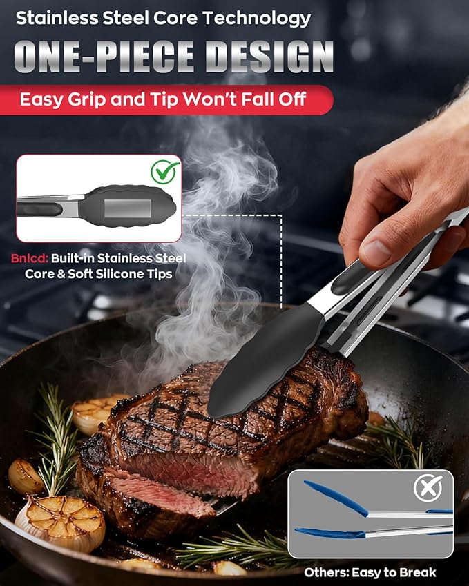 600ºF Heat Resistant Kitchen Tongs, Premium Locking Cooking Tongs