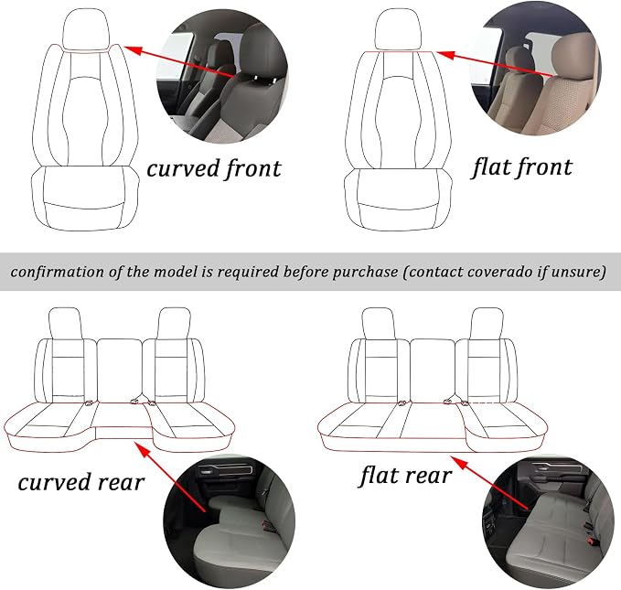 Coverado Car Seat Covers Curved Full Set, Black Seat Covers for Dodge RAM 1500 Compatible with 2009-2018 Ram 1500, 2010-2024 Ram 2500 3500 Dodge RAM Accessories Automotive Seat Covers