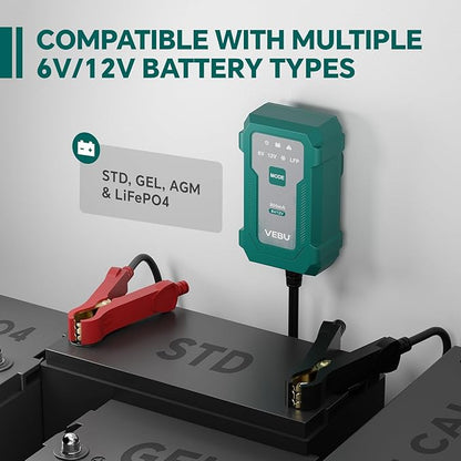 VEBU Motorcycle Trickle Charger 800mA Smart Battery Charger & Maintainer