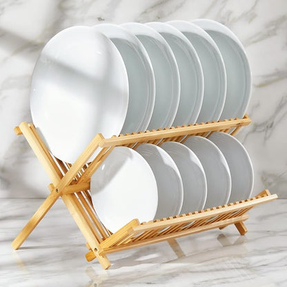 RoyalHouse Premium Natural Bamboo Dish Rack, Collapsible Dish Drainer, Foldable