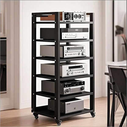 Dernoing 6 Tier Audio Rack Tower, CD Record Player Stereo Receiver AV Equipment