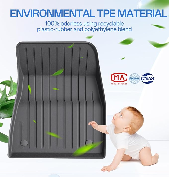 2025 New Version Floor Mats for Model 3 Highland - Full Set All Weather TPE Front, Rear, Cargo & Sub-Trunk Mats, 6-Piece Custom Fit