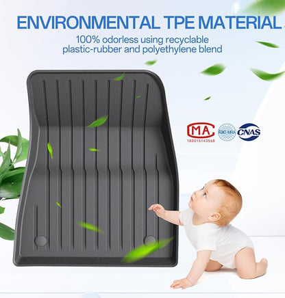 2025 New Version Floor Mats for Model 3 Highland - Full Set All Weather TPE Front, Rear, Cargo & Sub-Trunk Mats, 6-Piece Custom Fit