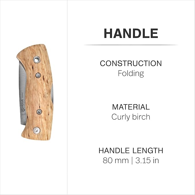 HELLE Knives - Kletten - Folding EDC Pocket Knife - Birch Wood Handle - Triple Laminated Stainless Steel - Made in Norway