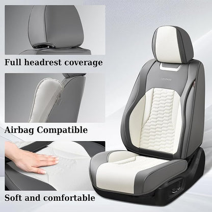 Coverado Car Seat Covers Front Seats, Luxury Leather Seat Covers for Cars, Automotive Car Seat Covers Protector Universal Fit Most Sedans, SUVs, Pick-up Trucks Interior Accessories(Gary&White)