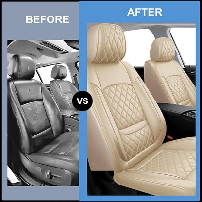 Car Seat Covers Compatible with Hyundai Tucson 2010-2025 2026- Full Set 5 Seats Luxury Leather All-Weather Seat Cushions & Protectors, Waterproof & Breathable, Airbag Compatible (Beige)