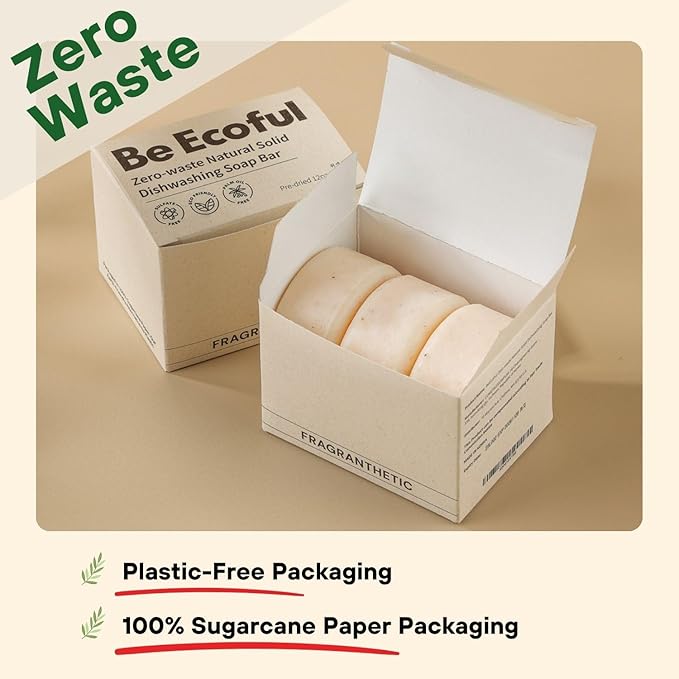 BeEcoful Zero Waste Natural Dish Soap Bar (Pack of 3) - Vegan Dishwashing Block, Eco-friendly with Plastic-Free Packaging, Sustainable Organic Ingredients