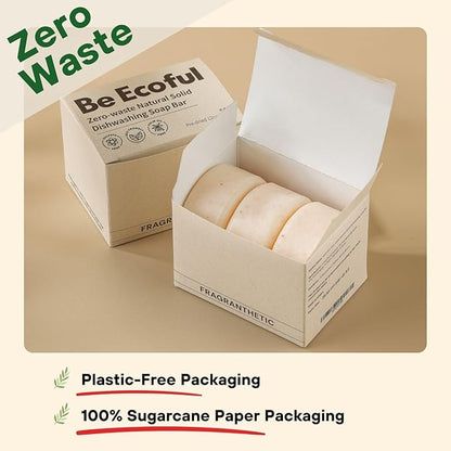 BeEcoful Zero Waste Natural Dish Soap Bar (Pack of 3) - Vegan Dishwashing Block, Eco-friendly with Plastic-Free Packaging, Sustainable Organic Ingredients