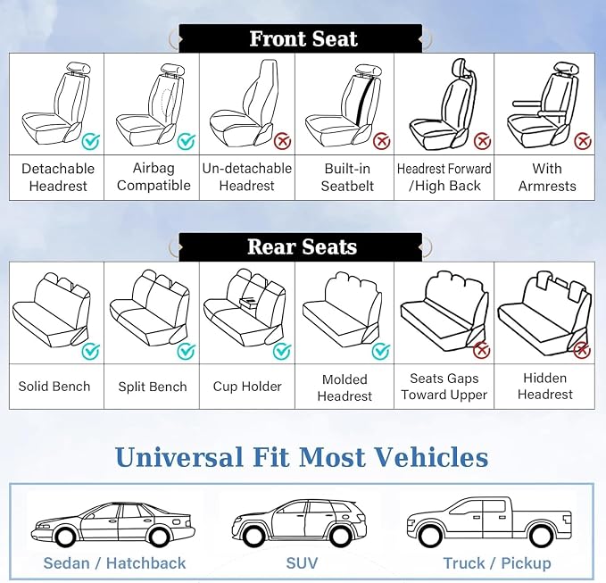 Coverado Car Seat Covers, 2 Packs Front Seat Cover, Faux Leather Waterproof Seat Covers, Driver Seat Covers, Car Seat Protectors, Automotive Seat Covers Accessories Universal Fit Most Vehicles Black