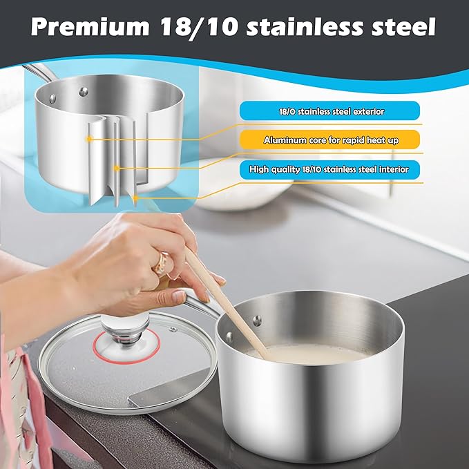E-far 2-Quart Saucepan, Tri-Ply Stainless Steel Sauce Pan