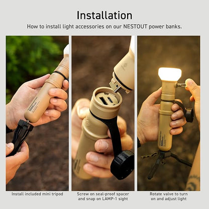 ELECOM NESTOUT Outdoor Camping LED Panel Flashlight w/Mini Tripod, Dimmable USB Powered LED Light, IP44 Water Dust Resistant, 30-1000 Lumen, Portable Lantern for NESTOUT Power Bank, Black (Flash-1)