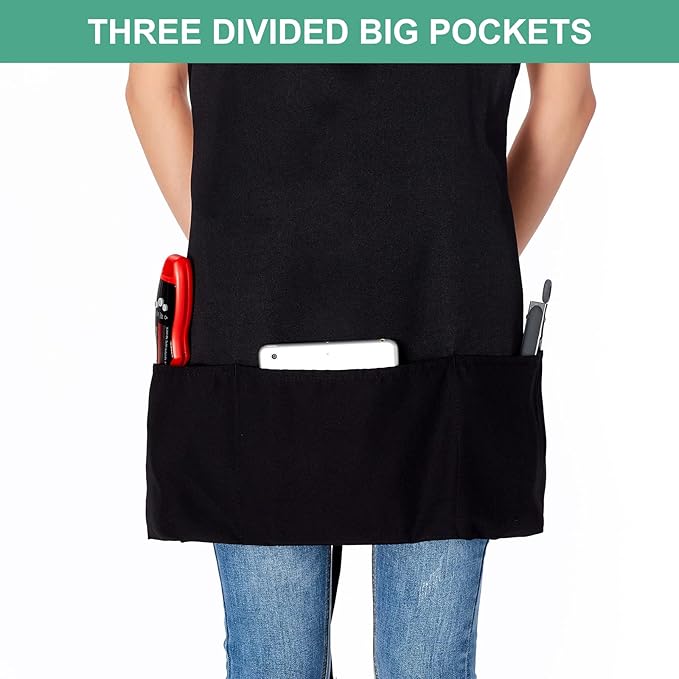 Jubatus 2 Pack 3 Pockets Adjustable Bib Apron Chef Kitchen Cooking Aprons