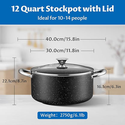 BEZIA Large 12 Quart Nonstick Stock Pot