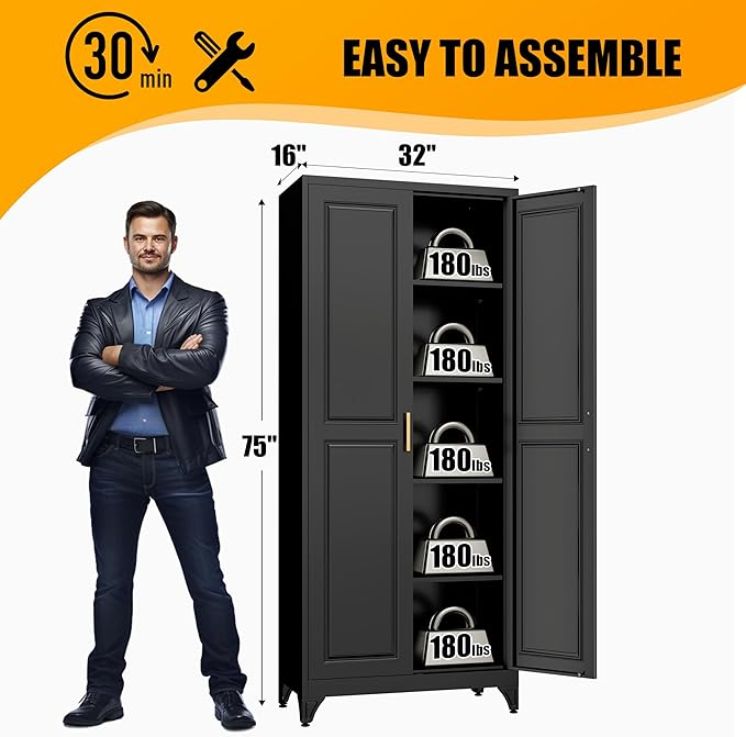 75" Tall Metal Storage Cabinet, Kitchen Pantry Storage Cabinets