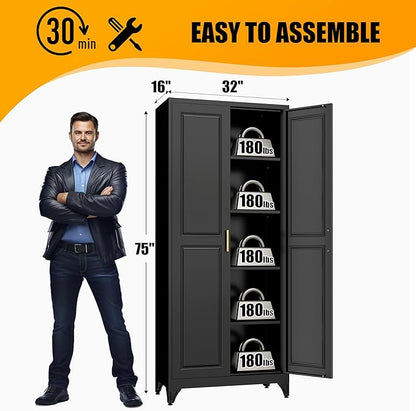 75" Tall Metal Storage Cabinet, Kitchen Pantry Storage Cabinets