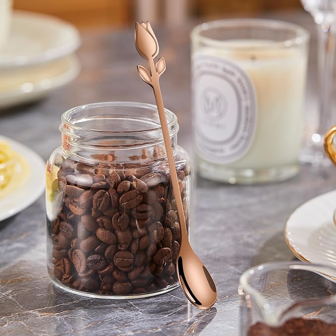 Rose Gold Tulip/Rose Handle 12-Pcs Mini Coffee Spoons Set